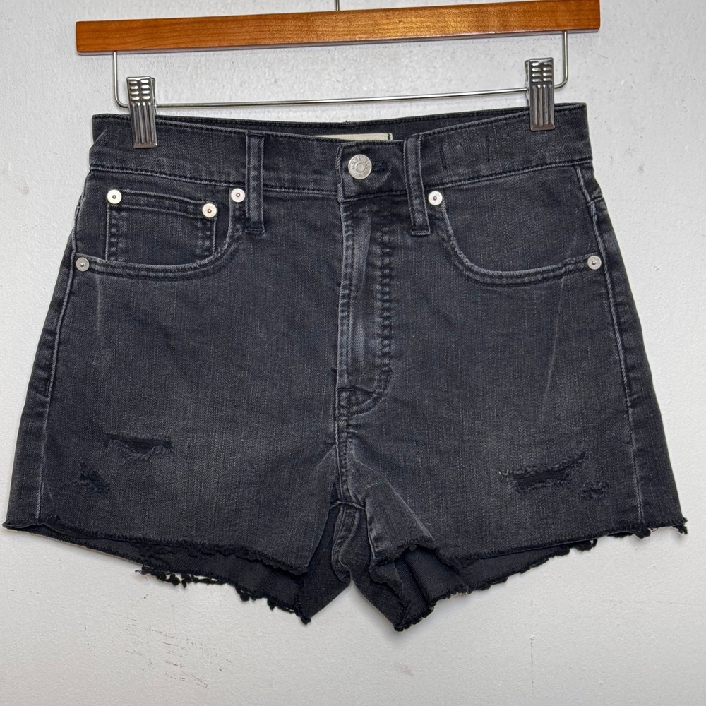 Madewell Perfect Jean Short Women 25 Black High Rise Distressed Raw Hem Denim - Picture 2 of 7